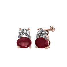 Thea Küpe - Swarovski, kök yakut ve pırlanta 8 ayar rose altın küpe (0.072 karat) #1o6grfk