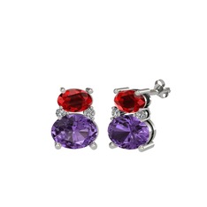 Thea Küpe - Garnet, ametist ve beyaz zirkon 8 ayar beyaz altın küpe #1oc5mly