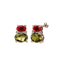 Thea Küpe - Garnet, peridot ve beyaz zirkon 14 ayar rose altın küpe #1ollkxg