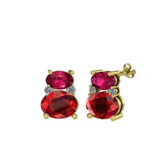 Rodolit garnet, garnet ve pırlanta 8 ayar altın küpe (0.072 karat)