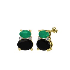 Thea Küpe - Kök zümrüt, siyah zirkon ve beyaz zirkon 925 ayar altın kaplama gümüş küpe #1pq7enr