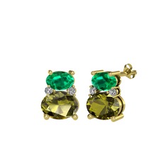 Yeşil kuvars, peridot ve swarovski 18 ayar altın küpe