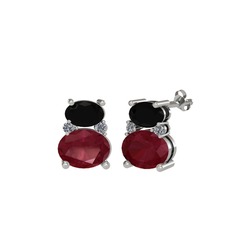 Thea Küpe - Siyah zirkon, kök yakut ve pırlanta 18 ayar beyaz altın küpe (0.072 karat) #1r4trau