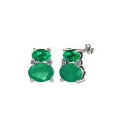 Thea Küpe - Yeşil kuvars, kök zümrüt ve pırlanta 18 ayar beyaz altın küpe (0.072 karat) #1r6t4kr