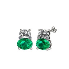 Thea Küpe - Swarovski, yeşil kuvars ve pırlanta 18 ayar beyaz altın küpe (0.072 karat) #1r7s2g2