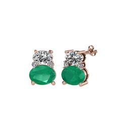 Beyaz zirkon, kök zümrüt ve swarovski 925 ayar rose altın kaplama gümüş küpe