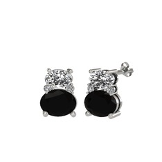 Beyaz zirkon, siyah zirkon ve swarovski 14 ayar beyaz altın küpe