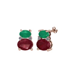 Thea Küpe - Kök zümrüt, kök yakut ve pırlanta 925 ayar rose altın kaplama gümüş küpe (0.072 karat) #1suepcr