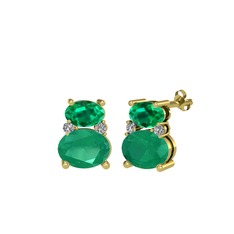 Thea Küpe - Yeşil kuvars, kök zümrüt ve beyaz zirkon 8 ayar altın küpe #1t3ida2