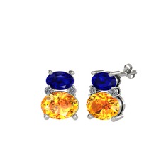 Thea Küpe - Lab safir, sitrin ve pırlanta 14 ayar beyaz altın küpe (0.072 karat) #1t8bdug