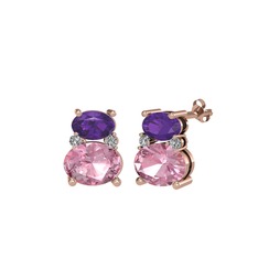 Thea Küpe - Ametist, pembe kuvars ve swarovski 8 ayar rose altın küpe #1ter1tg