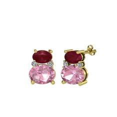 Thea Küpe - Kök yakut, pembe kuvars ve swarovski 8 ayar altın küpe #1tp3ezn