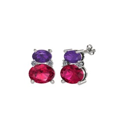 Thea Küpe - Ametist, rodolit garnet ve pırlanta 8 ayar beyaz altın küpe (0.072 karat) #1typnja