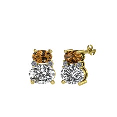 Dumanlı kuvars, swarovski ve pırlanta 14 ayar altın küpe (0.072 karat)