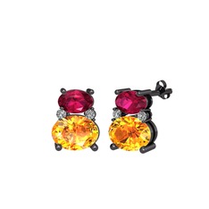 Thea Küpe - Rodolit garnet, sitrin ve swarovski 925 ayar siyah rodyum kaplama gümüş küpe #1ujaknw