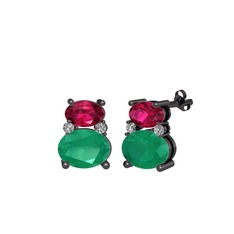 Thea Küpe - Rodolit garnet, kök zümrüt ve swarovski 925 ayar siyah rodyum kaplama gümüş küpe #1usjbvu