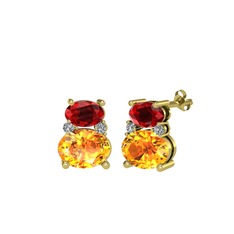 Garnet, sitrin ve beyaz zirkon 14 ayar altın küpe