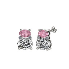 Pembe kuvars, swarovski ve pırlanta 925 ayar gümüş küpe (0.072 karat)