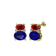Garnet, lab safir ve swarovski 8 ayar altın küpe