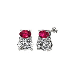 Rodolit garnet ve swarovski 8 ayar beyaz altın küpe
