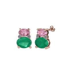 Thea Küpe - Pembe kuvars, kök zümrüt ve pırlanta 925 ayar rose altın kaplama gümüş küpe (0.072 karat) #1w54oee