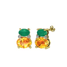 Thea Küpe - Kök zümrüt, sitrin ve swarovski 8 ayar altın küpe #1wgdqou