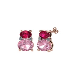 Thea Küpe - Rodolit garnet, pembe kuvars ve pırlanta 925 ayar rose altın kaplama gümüş küpe (0.072 karat) #1wiries