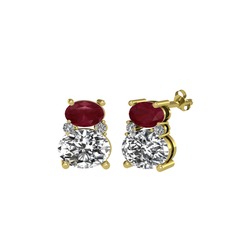 Kök yakut, beyaz zirkon ve swarovski 18 ayar altın küpe