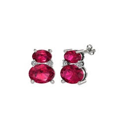 Rodolit garnet ve swarovski 8 ayar beyaz altın küpe