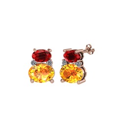 Garnet, sitrin ve pırlanta 18 ayar rose altın küpe (0.072 karat)