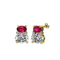 Rodolit garnet, beyaz zirkon ve swarovski 18 ayar altın küpe