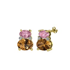 Thea Küpe - Pembe kuvars, dumanlı kuvars ve swarovski 925 ayar altın kaplama gümüş küpe #1wz3uxu