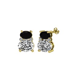 Siyah zirkon, swarovski ve beyaz zirkon 14 ayar altın küpe