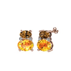Dumanlı kuvars, sitrin ve swarovski 14 ayar rose altın küpe