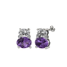 Thea Küpe - Swarovski, ametist ve beyaz zirkon 14 ayar beyaz altın küpe #1xsz51