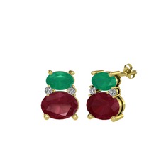 Thea Küpe - Kök zümrüt, kök yakut ve swarovski 8 ayar altın küpe #1y5n7j6