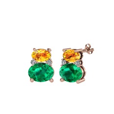 Sitrin, yeşil kuvars ve beyaz zirkon 925 ayar rose altın kaplama gümüş küpe