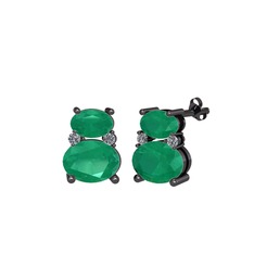 Thea Küpe - Kök zümrüt ve pırlanta 925 ayar siyah rodyum kaplama gümüş küpe (0.072 karat) #1ye759l