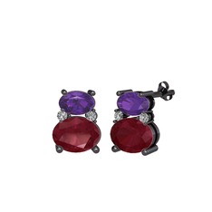 Thea Küpe - Ametist, kök yakut ve swarovski 925 ayar siyah rodyum kaplama gümüş küpe #1ymcnrr