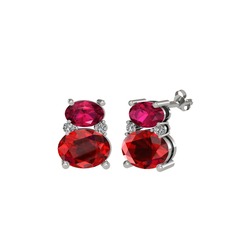 Rodolit garnet, garnet ve beyaz zirkon 8 ayar beyaz altın küpe