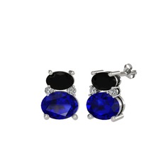 Thea Küpe - Siyah zirkon, lab safir ve beyaz zirkon 14 ayar beyaz altın küpe #1yytf17