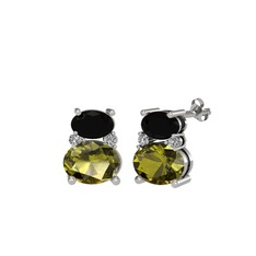 Thea Küpe - Siyah zirkon, peridot ve beyaz zirkon 14 ayar beyaz altın küpe #2logmu