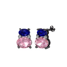 Thea Küpe - Lab safir, pembe kuvars ve swarovski 925 ayar siyah rodyum kaplama gümüş küpe #34xs29