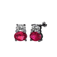 Thea Küpe - Swarovski, rodolit garnet ve pırlanta 925 ayar siyah rodyum kaplama gümüş küpe (0.072 karat) #36xh6l