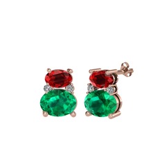 Garnet, yeşil kuvars ve swarovski 8 ayar rose altın küpe