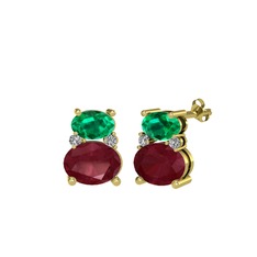 Thea Küpe - Yeşil kuvars, kök yakut ve swarovski 18 ayar altın küpe #38ty39