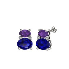 Ametist, lab safir ve swarovski 925 ayar gümüş küpe