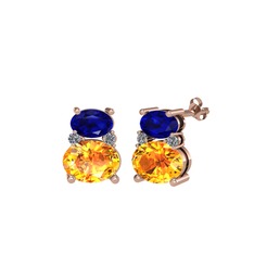 Lab safir, sitrin ve pırlanta 925 ayar rose altın kaplama gümüş küpe (0.072 karat)