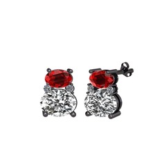 Thea Küpe - Garnet, swarovski ve pırlanta 925 ayar siyah rodyum kaplama gümüş küpe (0.072 karat) #3ahpjn