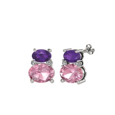 Thea Küpe - Ametist, pembe kuvars ve swarovski 14 ayar beyaz altın küpe #3c30tv